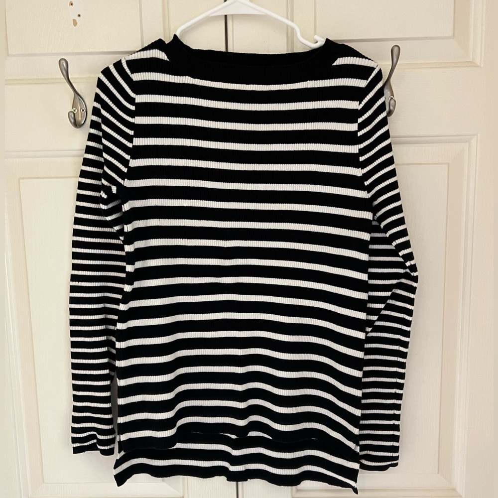 Liz Claiborne Hi-Low long sleeve boatneck striped sweater